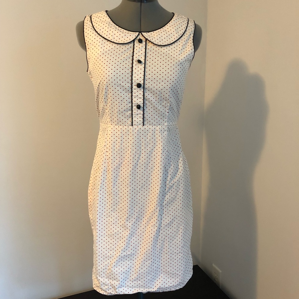 Sleeveless White Polka Dot Mini Dress with Peter Pan Collar